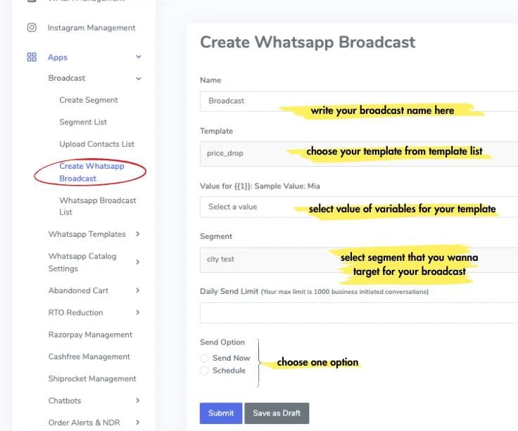 steps to create whatsapp broadcast